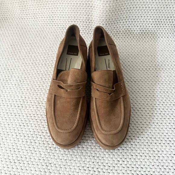 Dolce Vita Yanni Chestnut Suede Platform Penny Loafer Heels Menswear Academia 9 - Picture 5 of 8